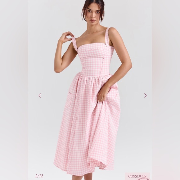 House of CB Vivien Gingham Midi Sundress - Size M - Picture 2 of 10